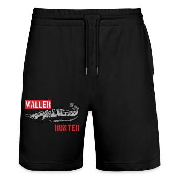 Wallerhunter - Waller Hunter Welsjäger Wels Angler - Stanley/Stella Unisex Bio Joggingshorts Trainer  - Schwarz - Vorne - Nik (191cm) & Marisol (170cm)