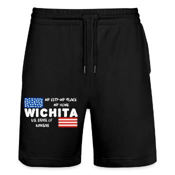 Wichita - Stanley/Stella Trainer Unisex Organic Jogging Shorts - black - Front - Nik (191cm) & Marisol (170cm)