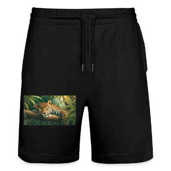 Niedliche Tiere chillen – Jaguar schläft auf einem Baum - Stanley/Stella Unisex Bio Joggingshorts Trainer  - Schwarz - Vorne - Nik (191cm) & Marisol (170cm)