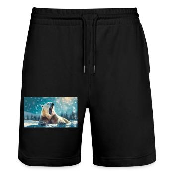 Niedliche Tiere chillen – Eisbär - Stanley/Stella Unisex Bio Joggingshorts Trainer  - Schwarz - Vorne - Nik (191cm) & Marisol (170cm)