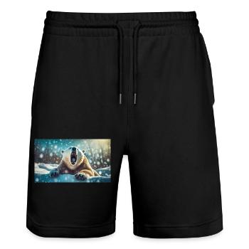 Niedliche Tiere chillen – Eisbär - Stanley/Stella Unisex Bio Joggingshorts Trainer  - Schwarz - Vorne - Nik (191cm) & Marisol (170cm)