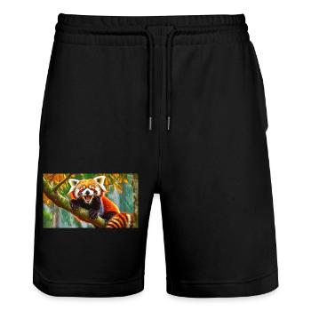 Cute animals chilling – red panda - Stanley/Stella Trainer Unisex Organic Jogging Shorts - black - Front - Nik (191cm) & Marisol (170cm)