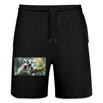 Cute animals chilling – ring-tailed lemur - Stanley/Stella Trainer Unisex Organic Jogging Shorts - black - Front - Nik (191cm) & Marisol (170cm)