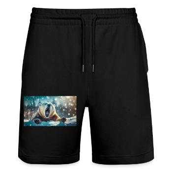 Niedliche Tiere chillen – Eisbär - Stanley/Stella Unisex Bio Joggingshorts Trainer  - Schwarz - Vorne - Nik (191cm) & Marisol (170cm)