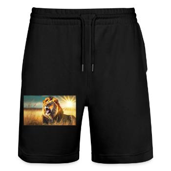 Niedliche Tiere chillen – Löwe - Stanley/Stella Unisex Bio Joggingshorts Trainer  - Schwarz - Vorne - Nik (191cm) & Marisol (170cm)