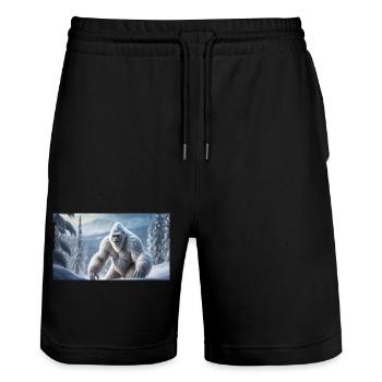 Sasquatch Bigfoot in the mountains snow monster - Stanley/Stella Trainer Unisex Organic Jogging Shorts - black - Front - Nik (191cm) & Marisol (170cm)