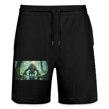 monster dark horror scary Halloween creepy spooky - Stanley/Stella Trainer Unisex Organic Jogging Shorts - black - Front - Nik (191cm) & Marisol (170cm)