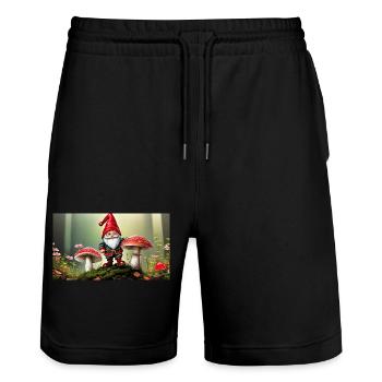 Mignons petits gnomes Vie quotidienne – Amanite tue-mouches - Short de jogging bio TRAINER Stanley/Stella unisexe - noir - Devant - Nik (191cm) & Marisol (170cm)