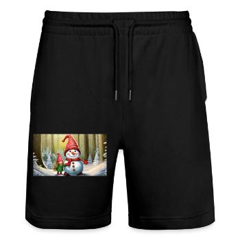 mignons petits gnomes vie quotidienne construction bonhomme de neige - Short de jogging bio TRAINER Stanley/Stella unisexe - noir - Devant - Nik (191cm) & Marisol (170cm)