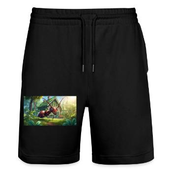 funny hooey an ant is as big as a house - Stanley/Stella Trainer Unisex Organic Jogging Shorts - black - Front - Nik (191cm) & Marisol (170cm)