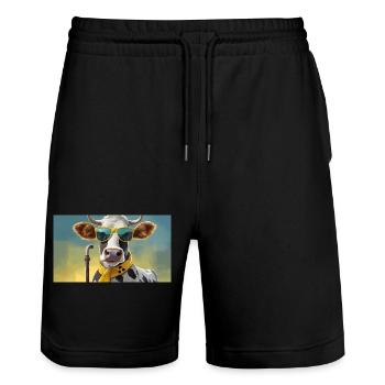 Wortspiel mehrdeutiger Ausdruck – Blinde Kuh - Stanley/Stella Unisex Bio Joggingshorts Trainer  - Schwarz - Vorne - Nik (191cm) & Marisol (170cm)