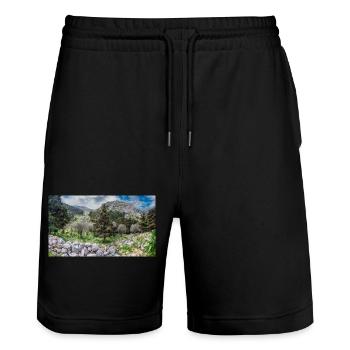 Burgruine des mittelalterlichen Palio Pyli Kos - Stanley/Stella Unisex Bio Joggingshorts Trainer  - Schwarz - Vorne - Nik (191cm) & Marisol (170cm)