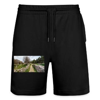 castle ruins of the medieval Palio Pyli Kos - Stanley/Stella Trainer Unisex Organic Jogging Shorts - black - Front - Nik (191cm) & Marisol (170cm)