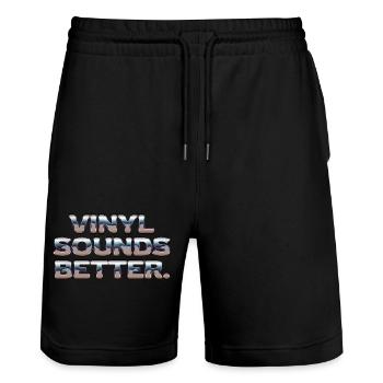Le vinyle sonne mieux - Amateurs de musique rétro - Short de jogging bio TRAINER Stanley/Stella unisexe - noir - Devant - Nik (191cm) & Marisol (170cm)
