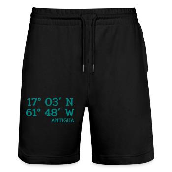 Antigua Coordinates - Coordinates - Caribbean - Stanley/Stella Trainer Unisex Organic Jogging Shorts - black - Front - Nik (191cm) & Marisol (170cm)