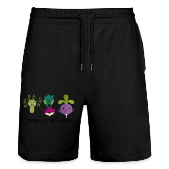 Thyme To Turnip The Beet Funny Vegetable Motif - Stanley/Stella Trainer Unisex Organic Jogging Shorts - black - Front - Nik (191cm) & Marisol (170cm)