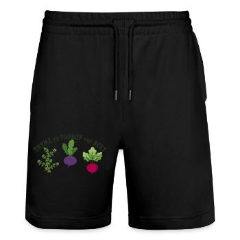 Thym au navet La betterave Motif végétal drôle - Short de jogging bio TRAINER Stanley/Stella unisexe - noir - Devant - Nik (191cm) & Marisol (170cm)