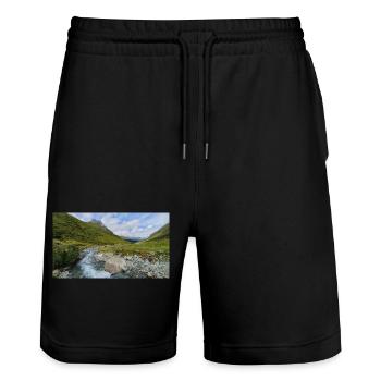 Mountain landscape panorama with river - Stanley/Stella Trainer Unisex Organic Jogging Shorts - black - Front - Nik (191cm) & Marisol (170cm)