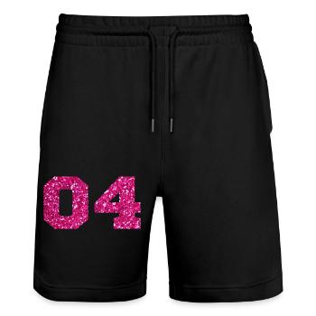 Numéro 4 paillettes rose -4e anniversaire - Short de jogging bio TRAINER Stanley/Stella unisexe - noir - Devant - Nik (191cm) & Marisol (170cm)