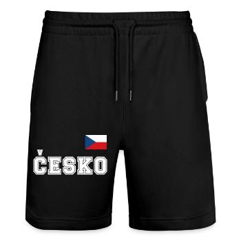 Czech Republic Jersey Look – Česko with Flag Flag - Stanley/Stella Trainer Unisex Organic Jogging Shorts - black - Front - Nik (191cm) & Marisol (170cm)