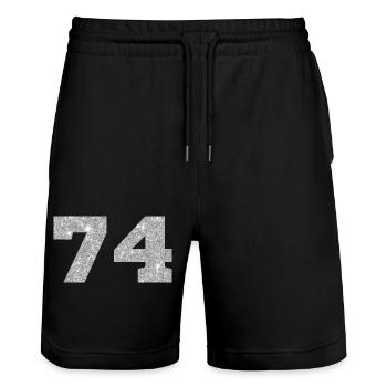 74 Silver Glitter - 74 Birthday - Stanley/Stella Trainer Unisex Organic Jogging Shorts - black - Front - Nik (191cm) & Marisol (170cm)