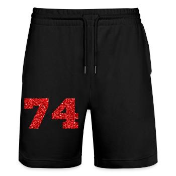 74 Red Glitter - 74 Birthday - Stanley/Stella Trainer Unisex Organic Jogging Shorts - black - Front - Nik (191cm) & Marisol (170cm)