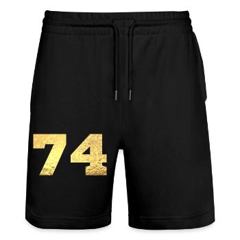74 Gold Glitter - 74 Birthday - Stanley/Stella Trainer Unisex Organic Jogging Shorts - black - Front - Nik (191cm) & Marisol (170cm)