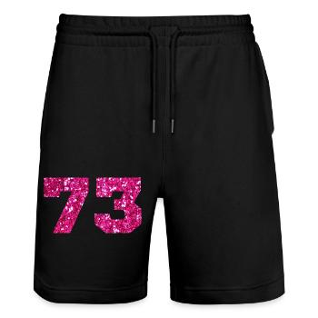 73 Pink Glitter - 73 Geburtstag - Stanley/Stella Unisex Bio Joggingshorts Trainer  - Schwarz - Vorne - Nik (191cm) & Marisol (170cm)