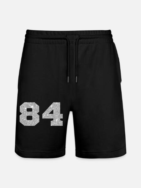 Number 84 Silver Glitter - 84th Anniversary - Stanley/Stella Trainer Unisex Organic Jogging Shorts - black