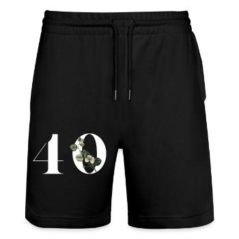 Numéro 40 floral vert - 40e anniversaire floral - Short de jogging bio TRAINER Stanley/Stella unisexe - noir - Devant - Nik (191cm) & Marisol (170cm)