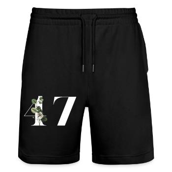 Number 47 Floral Green - 47th Floral Birthday - Stanley/Stella Trainer Unisex Organic Jogging Shorts - black - Front - Nik (191cm) & Marisol (170cm)