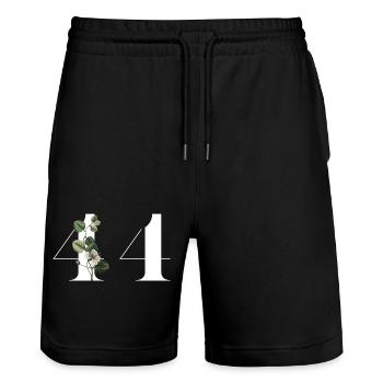 Nummer 44 Grüne Blumen - 44. Blumengeburtstag - Stanley/Stella Unisex Bio Joggingshorts Trainer  - Schwarz - Vorne - Nik (191cm) & Marisol (170cm)