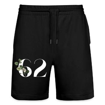 Number 62 Floral Green - 62nd Floral Birthday - Stanley/Stella Trainer Unisex Organic Jogging Shorts - black - Front - Nik (191cm) & Marisol (170cm)