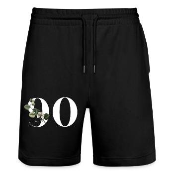 Number 90 Floral Green - 90th Floral Birthday - Stanley/Stella Trainer Unisex Organic Jogging Shorts - black - Front - Nik (191cm) & Marisol (170cm)