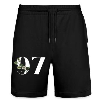 Numéro 97 floral vert - 97e anniversaire floral - Short de jogging bio TRAINER Stanley/Stella unisexe - noir - Devant - Nik (191cm) & Marisol (170cm)