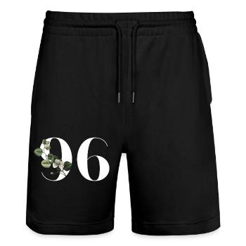 Numéro 96 floral vert - 96e anniversaire floral - Short de jogging bio TRAINER Stanley/Stella unisexe - noir - Devant - Nik (191cm) & Marisol (170cm)