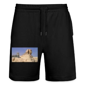 Cat and Sphinx - Stanley/Stella Trainer Unisex Organic Jogging Shorts - black - Front - Nik (191cm) & Marisol (170cm)