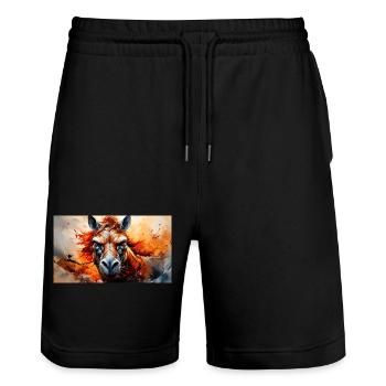Cute grumpy grouchy animals - horse - Stanley/Stella Trainer Unisex Organic Jogging Shorts - black - Front - Nik (191cm) & Marisol (170cm)