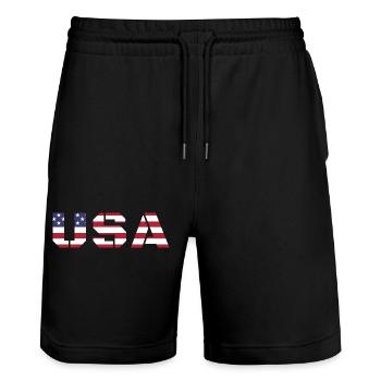 USA in den Farben der amerikanischen Flagge Fahne - Stanley/Stella Unisex Bio Joggingshorts Trainer  - Schwarz - Vorne - Nik (191cm) & Marisol (170cm)