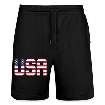 USA in den Farben der amerikanischen Flagge Fahne - Stanley/Stella Unisex Bio Joggingshorts Trainer  - Schwarz - Vorne - Nik (191cm) & Marisol (170cm)