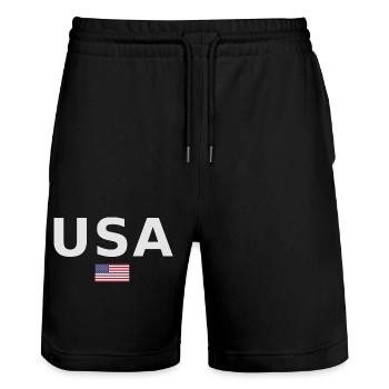 ÉQUIPE Bannière du drapeau américain des États-Unis en cours d’écriture - Short de jogging bio TRAINER Stanley/Stella unisexe - noir - Devant - Nik (191cm) & Marisol (170cm)