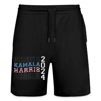 USA Flagge Farben nach Kamala Harris 2024 für - Stanley/Stella Unisex Bio Joggingshorts Trainer  - Schwarz - Vorne - Nik (191cm) & Marisol (170cm)