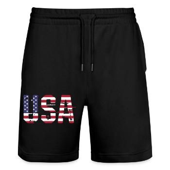 Les États-Unis aux couleurs du drapeau américain drapeau - Short de jogging bio TRAINER Stanley/Stella unisexe - noir - Devant - Nik (191cm) & Marisol (170cm)