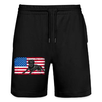 American Flag Labrador Retriever USA Patriotic Lab - Stanley/Stella Trainer Unisex Organic Jogging Shorts - black - Front - Nik (191cm) & Marisol (170cm)