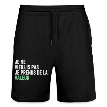 Je ne vieillis pas, je prends de la valeur - Short de jogging bio TRAINER Stanley/Stella unisexe - noir - Devant - Nik (191cm) & Marisol (170cm)