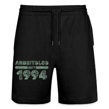 Arbeitslos 1994 - Stanley/Stella Unisex Bio Joggingshorts Trainer  - Schwarz - Vorne - Nik (191cm) & Marisol (170cm)