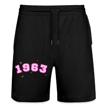 1963 rose étoile - Short de jogging bio TRAINER Stanley/Stella unisexe - noir - Devant - Nik (191cm) & Marisol (170cm)
