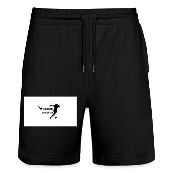 Soccer lifestyle - Stanley/Stella Trainer Unisex Organic Jogging Shorts - black - Front - Nik (191cm) & Marisol (170cm)