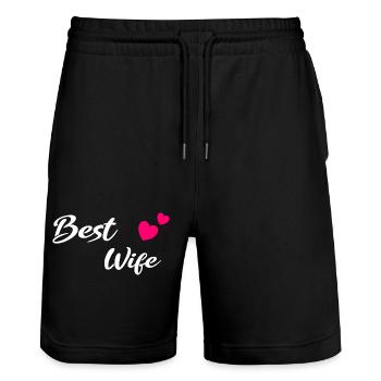 Best Wife white - Stanley/Stella Unisex Bio Joggingshorts Trainer  - Schwarz - Vorne - Nik (191cm) & Marisol (170cm)