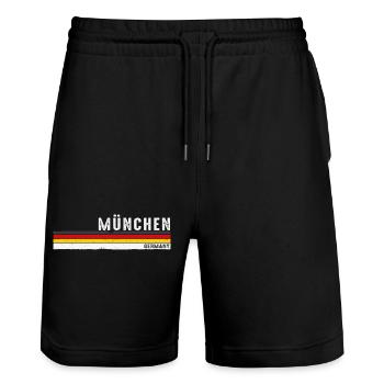 Retro München Deutschland - Celebrate German - Stanley/Stella Unisex Bio Joggingshorts Trainer  - Schwarz - Vorne - Nik (191cm) & Marisol (170cm)